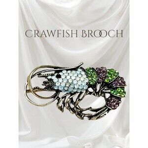 Mardi Gras Rhinestone Crawfish Brooch – Gold Tone Crayfish Pin